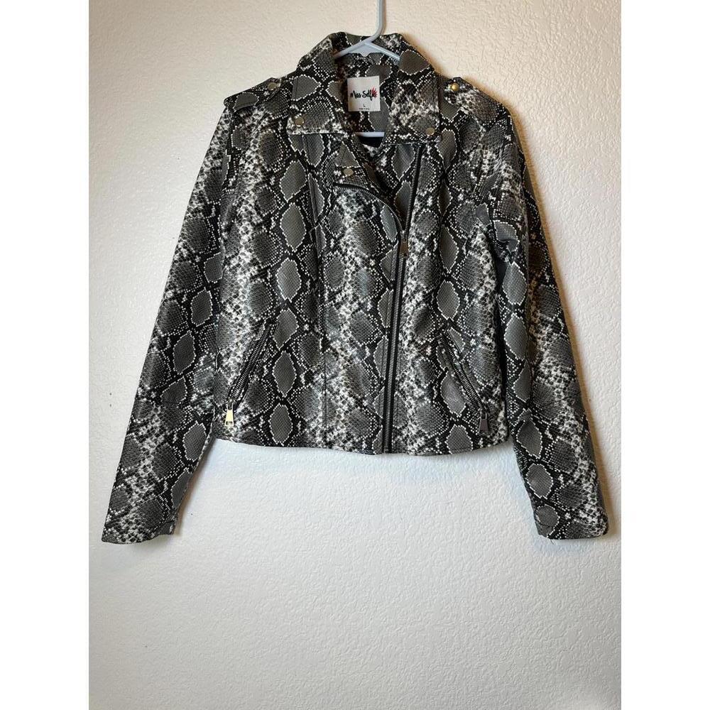 Miss Selfie Sz L Faux Snakeskin Moto Jacket Asymmetrical Zipper Pockets